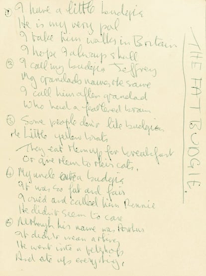 Manuscrito chamado "O periquito gordo" (The Fat Budgie), do músico britânico John Lennon.