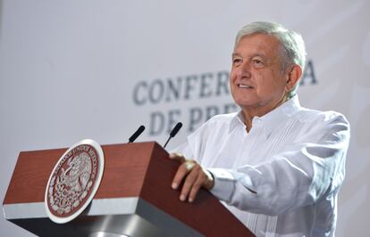 Andrés Manuel López Obrador en una conferencia en Campeche este miércoles.