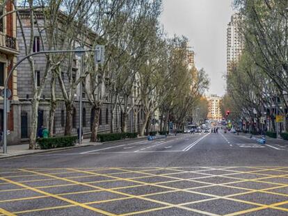 Calle Princesa de Madrid sin apenas circulación.