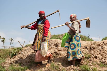 Mujeres trabajan la tierra en Ruanda. 