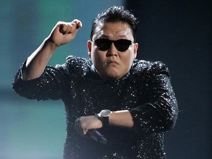 El m&uacute;sico coreano Psy, bailando &#039;Gangnam Style&#039; en los MTV Music Awards. 