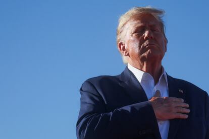 Donald Trump durante el primer acto de campaña en Waco (Texas) después de anunciar su candidatura a la presidencia en 2024.