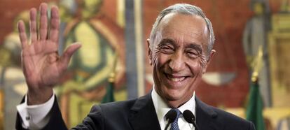 Marcelo Rebelo de Sousa es dirigeix al públic després de proclamar-se president de Portugal.