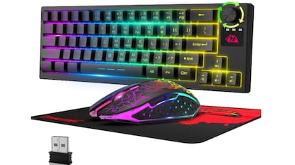 Juego de teclado gaming y ratón inalámbrico con más accesorios