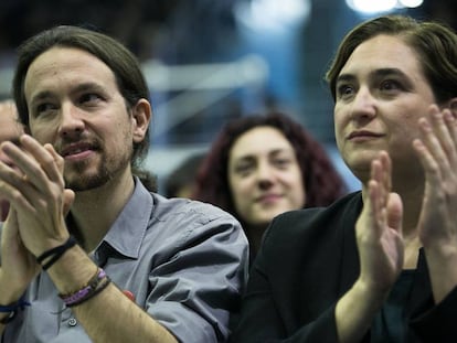 Podemos leader Pablo Iglesias and Barcelona Mayor Ada Colau in a file photo.