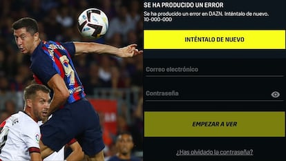 Pantallazo con el problema de acceso a DAZN en el partido Barça-Rayo del pasado sábado.