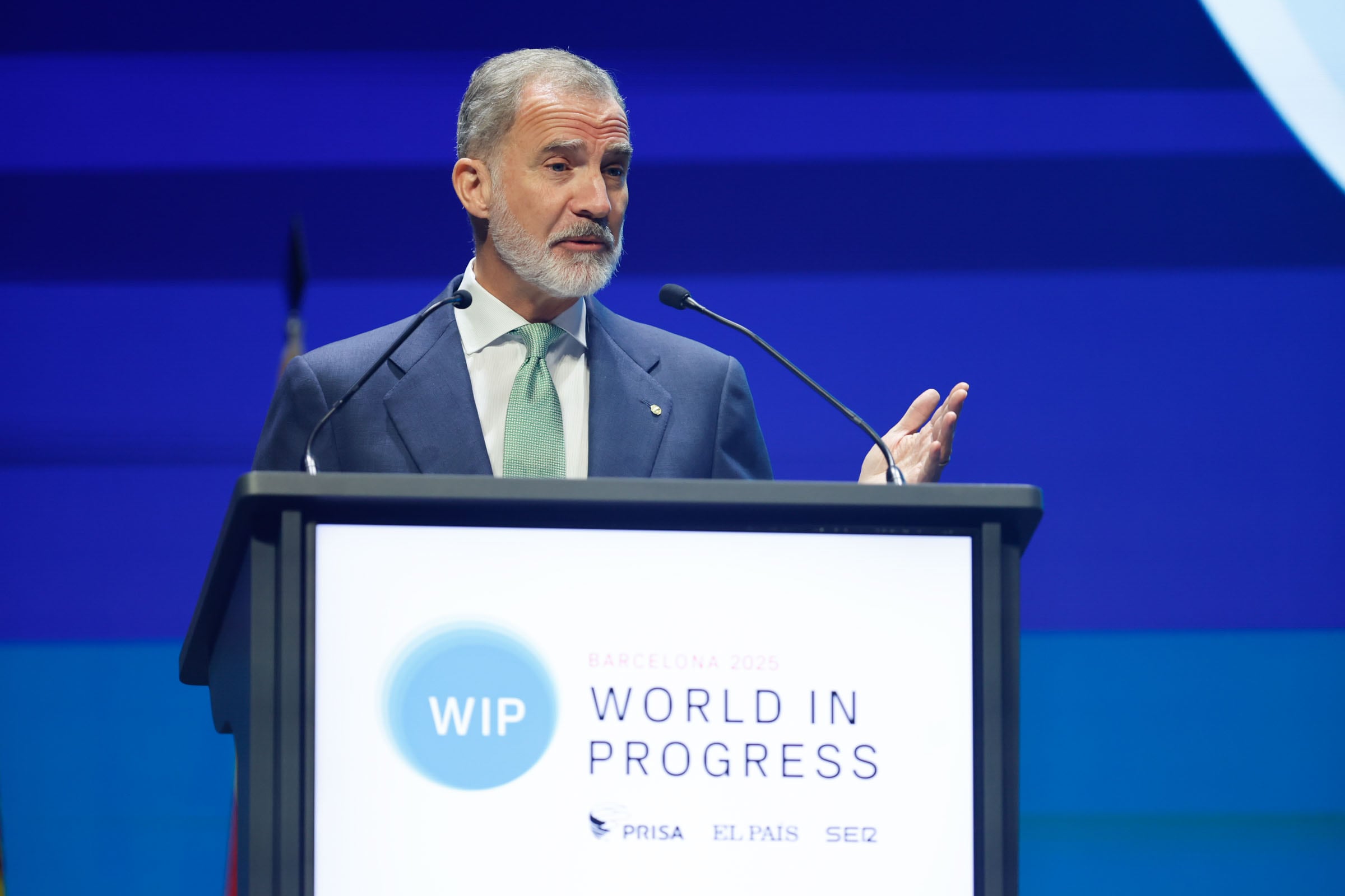 El rey Felipe VI, durante su intervención en el foro WIP este martes.