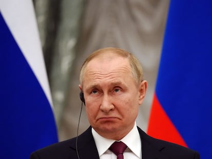 El presidente ruso Vladimir Putin el 15 de febrero en una conferencia de prensa en el Kremlin.