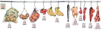 Variación de precios en el primer año de circulación del euro en España.