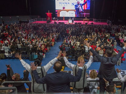 Edir Macedo, líder de la Iglesia Universal del Reino de Dios y dueño del grupo mediático Record, en el evento de evangélicos en el Palacio de Vistalegre.