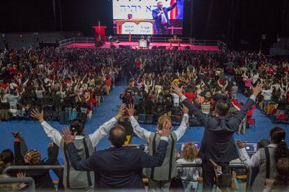 Edir Macedo, líder de la Iglesia Universal del Reino de Dios y dueño del grupo mediático Record, en el evento de evangélicos en el Palacio de Vistalegre.