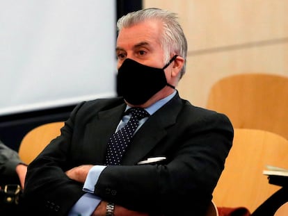 El extesorero del PP Luis Bárcenas, en una de las jornadas del juicio que se sigue en la Audiencia Nacional. Juan Carlos Hidalgo / POOL / AFP)