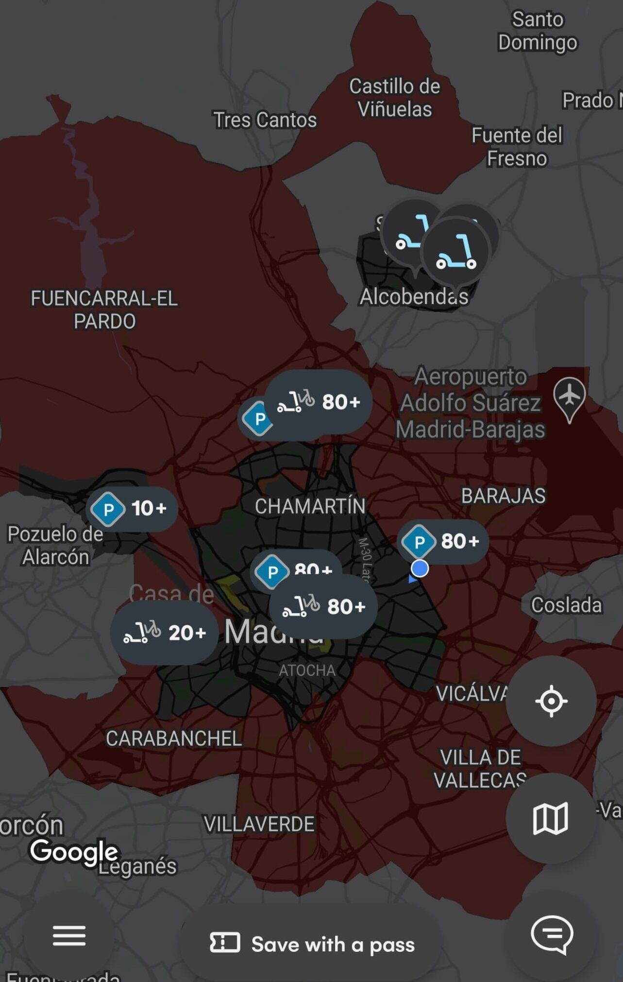 Gran parte de la ciudad de Madrid es una zona roja en la aplicación de Lime.