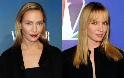 Uma Thurman després de la seva cirurgia (esquerra) i abans d'operar-se.