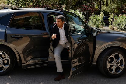 El presidente de la Generalitat, Carlos Mazón, en Valencia, este viernes. 
