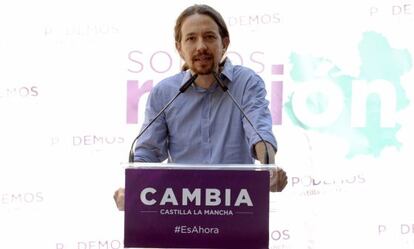 El secretario general de Podemos, Pablo Iglesias, ayer en Toledo. 