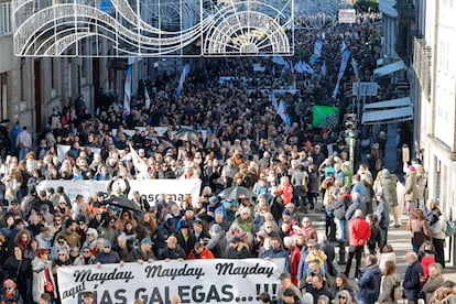 Manifestación contra la macrocelulosa de Altri este domingo en Santiago.