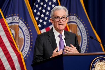 El presidente de la Reserva Federal de Estados Unidos, Jerome Powell, durante la rueda de prensa del pasado 20 de marzo.