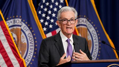 El presidente de la Reserva Federal de Estados Unidos, Jerome Powell, durante la rueda de prensa del pasado 20 de marzo.