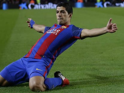 Luis Suarez celebra el gol ante el Athletic Bilbao