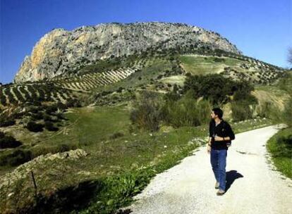 La peña de Zaframagón, en un tramo de la Vía Verde de la Sierra, que transcurre a lo largo de 36 kilómetros entre Puerto Serrano y Olvera, en las provincias de Cádiz y Sevilla.