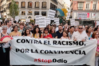 Concentración contra el racismo celebrada el pasado jueves en la Plaza de Callao, en Madrid, tras los sucesos de Torre Pacheco.
