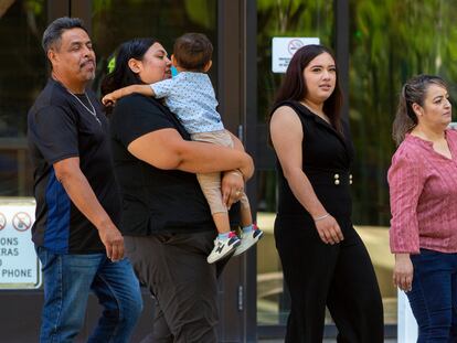 Relatives of victims of the El Paso Walmart mass shooting leave the federal court in El Paso, Texas, Wednesday, July 5, 2023.