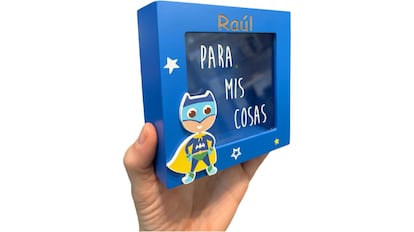 Wooden superhero piggy bank.