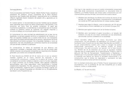 Carta del PP a la ministra de Hacienda.