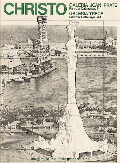 Cartel de la doble exposición de Christo en las galerías Joan Prats y Trece de Barcelona en 1977.