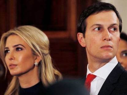 Ivanka Trump y su marido, Jared Kushner en una reunión entre Trump y Merkel en la Casa Blanca, hace diez días