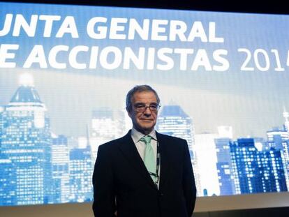 El presidente de Telef&oacute;nica, C&eacute;sar Alierta durante una junta de accionistas del grupo en Madrid.