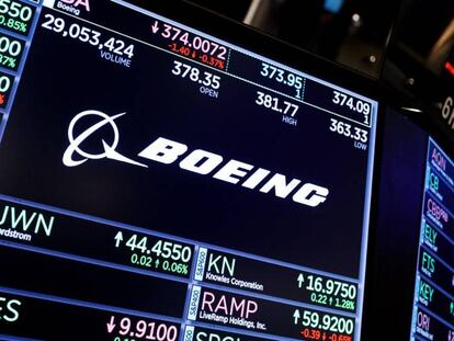 Logotipo de Boeing en la Bolsa de Nueva York.