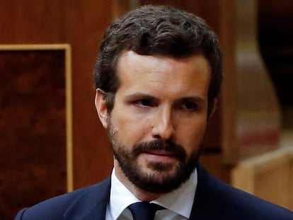 Popular Party president Pablo Casado addressing Congress on Thursday.