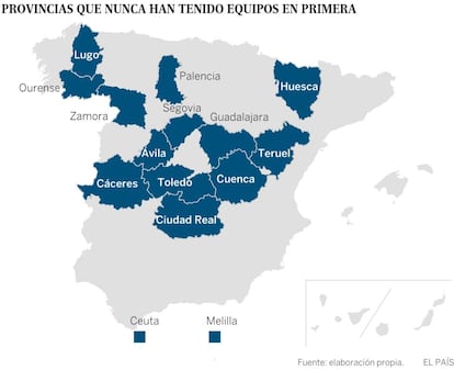 El mapa del fútbol español.