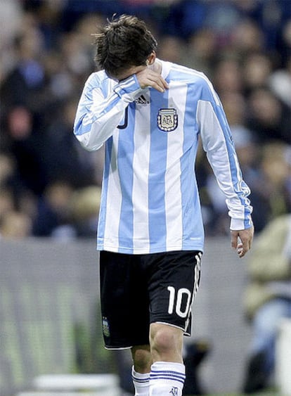 El delantero argentino, durante el partido amistoso contra España