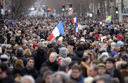 Vista da manifestação contra o terrorismo em Paris.