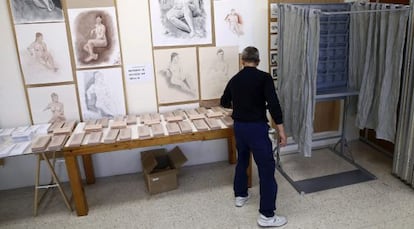 Ballot papers at one of Spain’s polling stations.