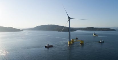 Aerogenerador del parque eólico flotante Windfloat Atlantic.