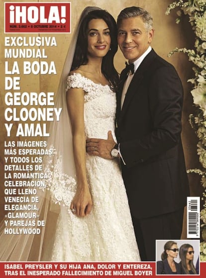 La revista '¡Hola!' y la publicación 'People' en Estados Unidos publican en exclusiva las esperadas imágenes de la boda del actor George Clooney y la abogada Amal Alamuddin en Venecia. Ella vistió de Óscar de la Renta, mientras que Clooney optó por un esmoquin de Armani.