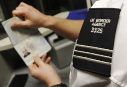 Passport control at London's Gatwick Airport.