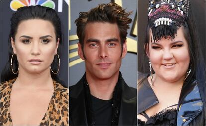 De izquierda a derecha, Demi Lovato, Jon Kortajarena y Netta Barzilai.