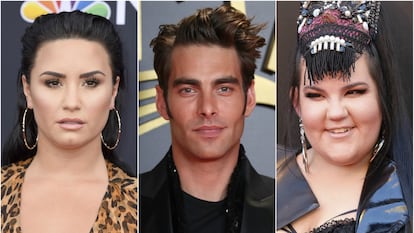 De izquierda a derecha, Demi Lovato, Jon Kortajarena y Netta Barzilai.