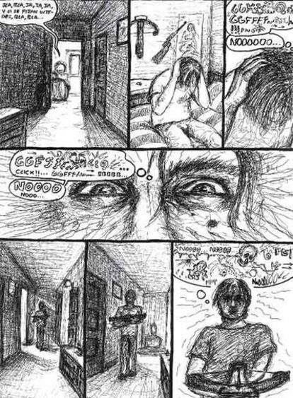 Una de las páginas del cómic que Andrés Rabadán ha creado para la película sobre su vida, y en el que recrea sus obsesiones y las circunstancias del asesinato de su padre.