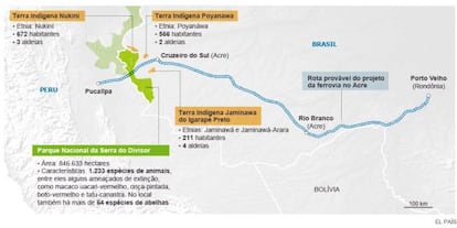 Rota provável do último trecho brasileiro da ferrovia Bioceânica.