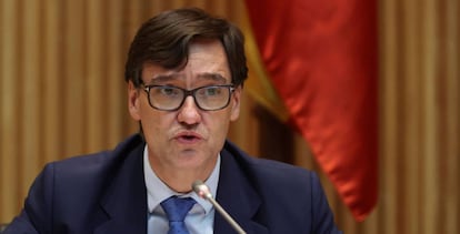 El ministro de Sanidad, Salvador Illa, durante su comparecencia en la Comisión de Sanidad del Congreso para informar de la evolución de la epidemia de coronavirus.