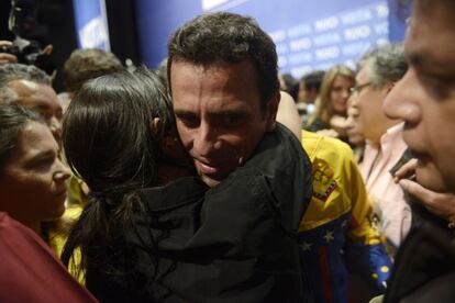 Capriles, en la sede de su campaña al conocerse los resultados electorales.