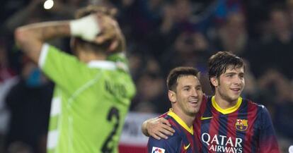 Sergi Roberto y Messi, tras un gol al Getafe en Copa.