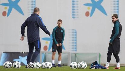 Messi, en el entrenamiento del Barcelona. 