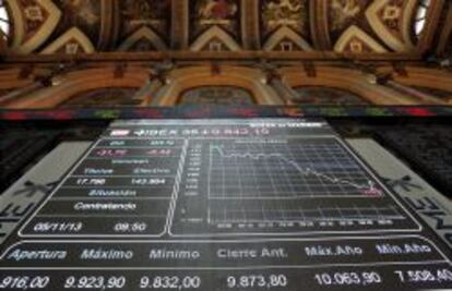 Panel de la Bolsa de Madrid que refleja la evoluci&oacute;n del Ibex